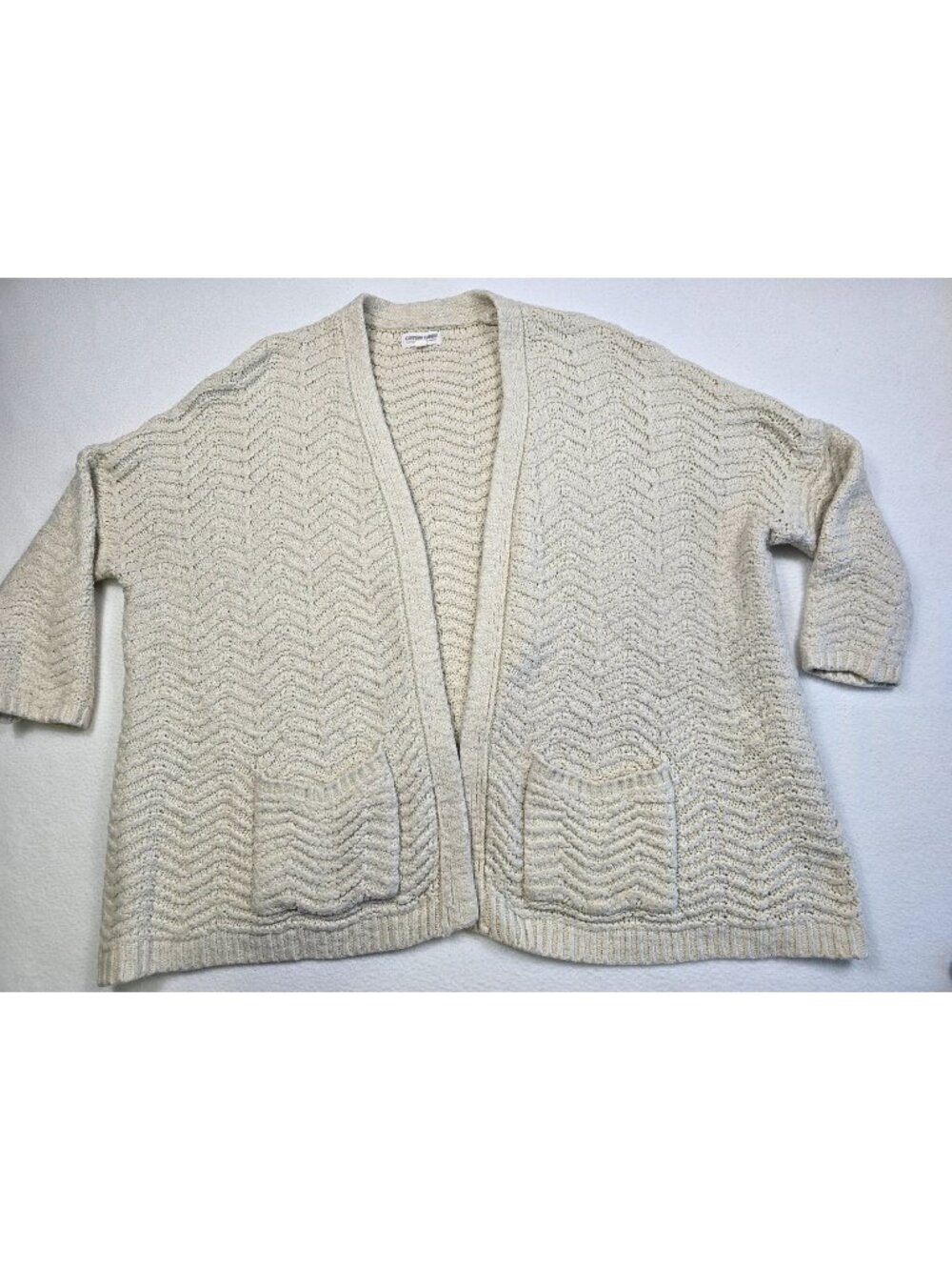 Cotton Candy Womens S\M Beige White Cardigan Sweater Thick Cozy Cabin Pockets